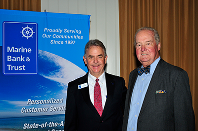 Marine Bank President and CEO Bill Penney with presenter James Cooke of James Cooke Enterprises